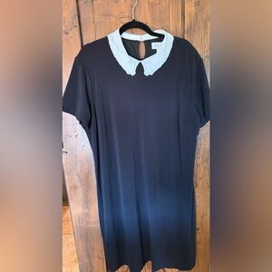 Elle Black Dress with White Floral Collar